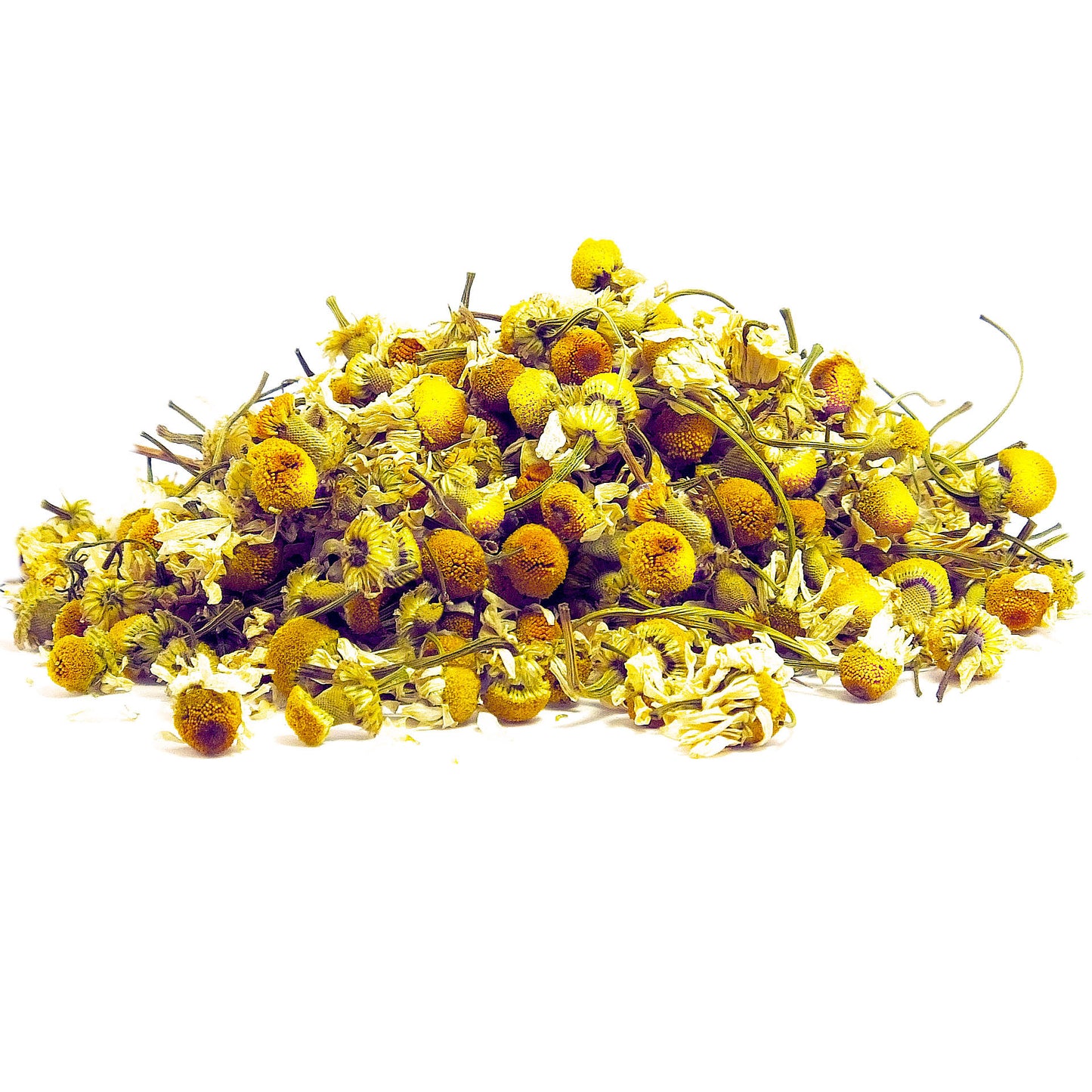 Pile of dried French chamomile tea flowers used in natural organic cosmetics by Agnès' Petit Paris Skincare