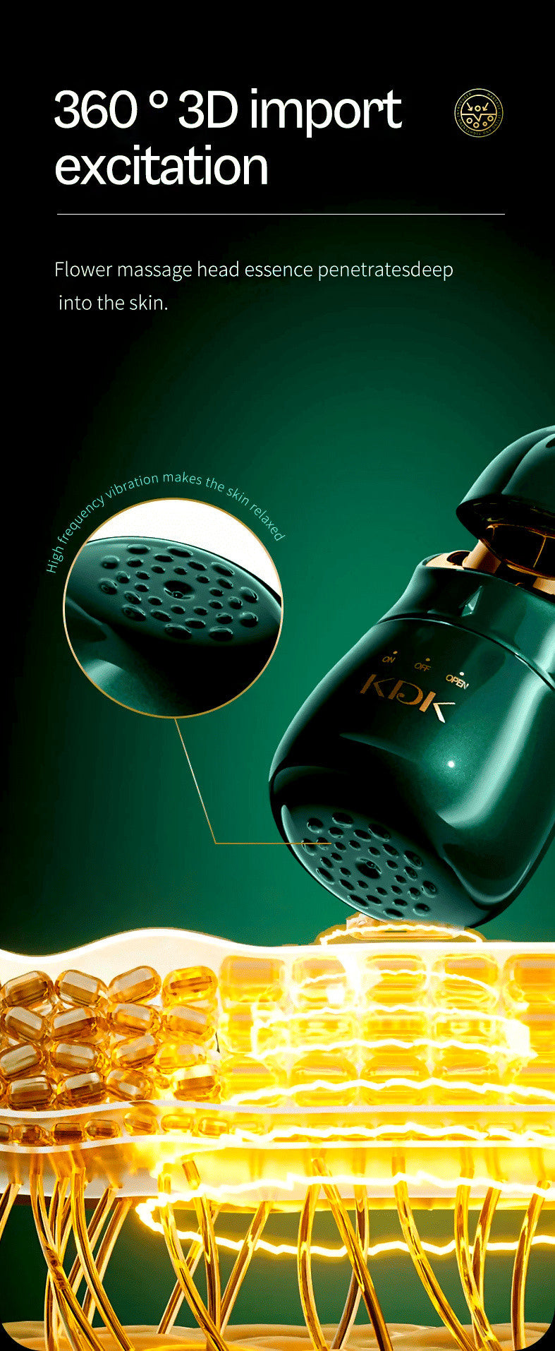Agnès' Petit Paris Skincare Delphy-triple head facial massager showing flower massage head essence penetration