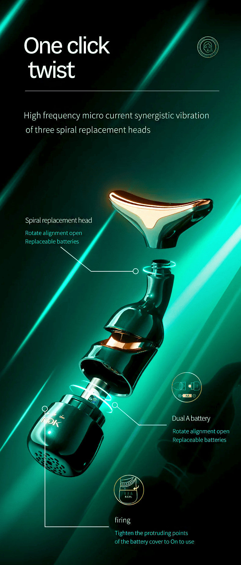 Agnès' Petit Paris Skincare Delphy-triple head facial massager with high frequency micro current and three spiral replacement heads