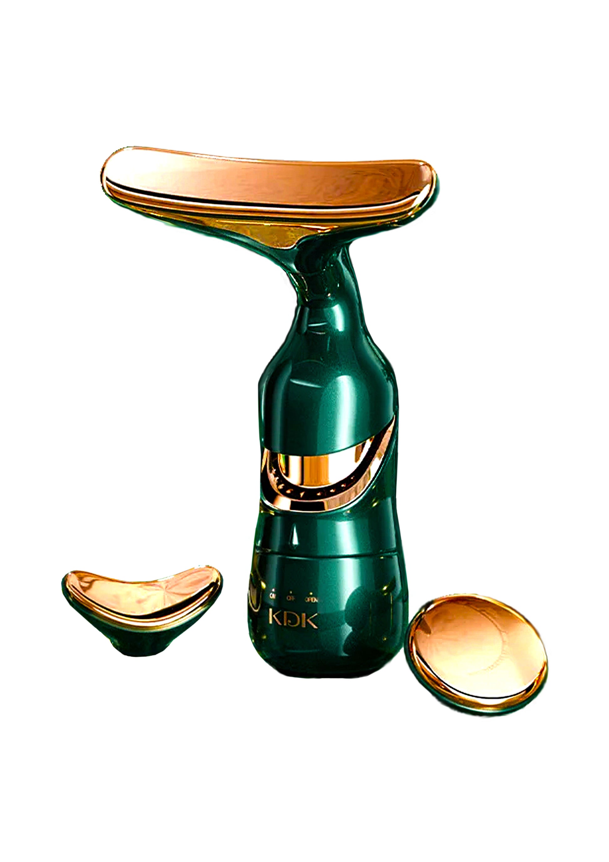 Agnès' Petit Paris Delphy-triple head facial massager with three interchangeable gold and green care optimizer heads
