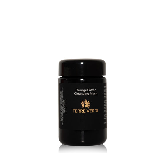 Terre Verdi Organic Skincare orange coffee cleansing mask in black jar for face care
